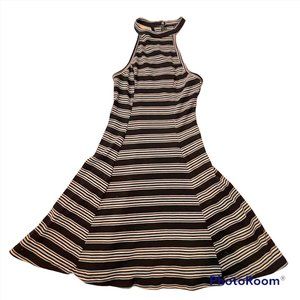Hollister Black Blue Striped Ribbed‎ Halter Skater Flare Tank Top Dress Sz XS